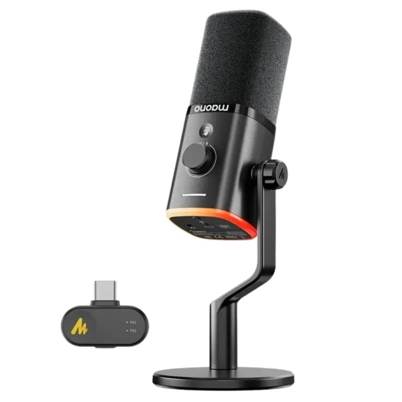 MAONO PD100W Vezeték Nélküli Streamer Mikrofon RGB - Fekete