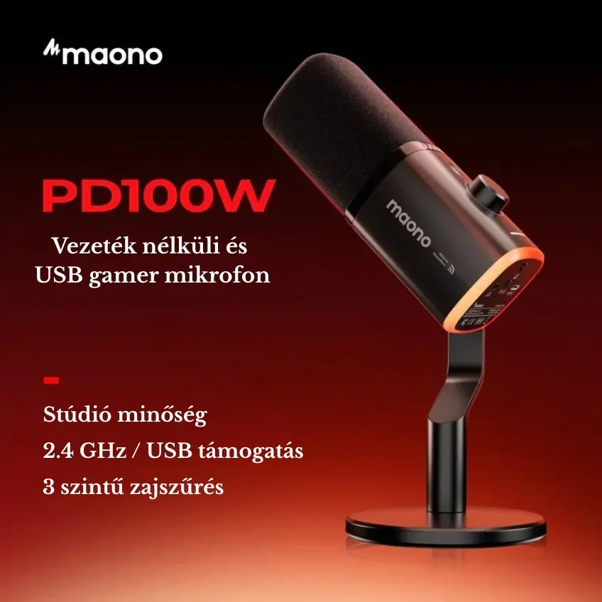 MAONO PD100W Vezeték Nélküli Streamer Mikrofon RGB - Fekete – 2. kép