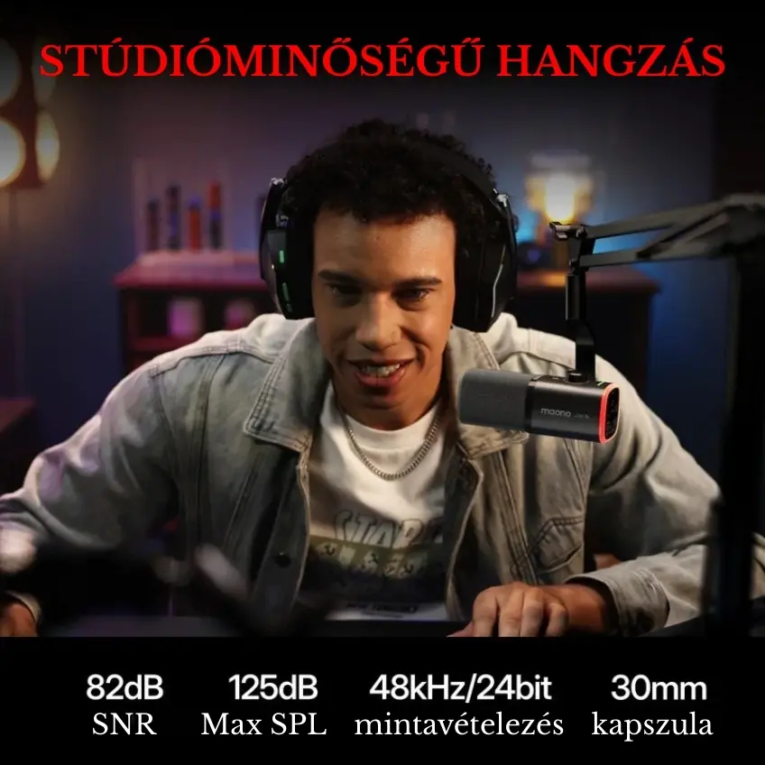 MAONO PD100W Vezeték Nélküli Streamer Mikrofon RGB - Fekete – 3. kép