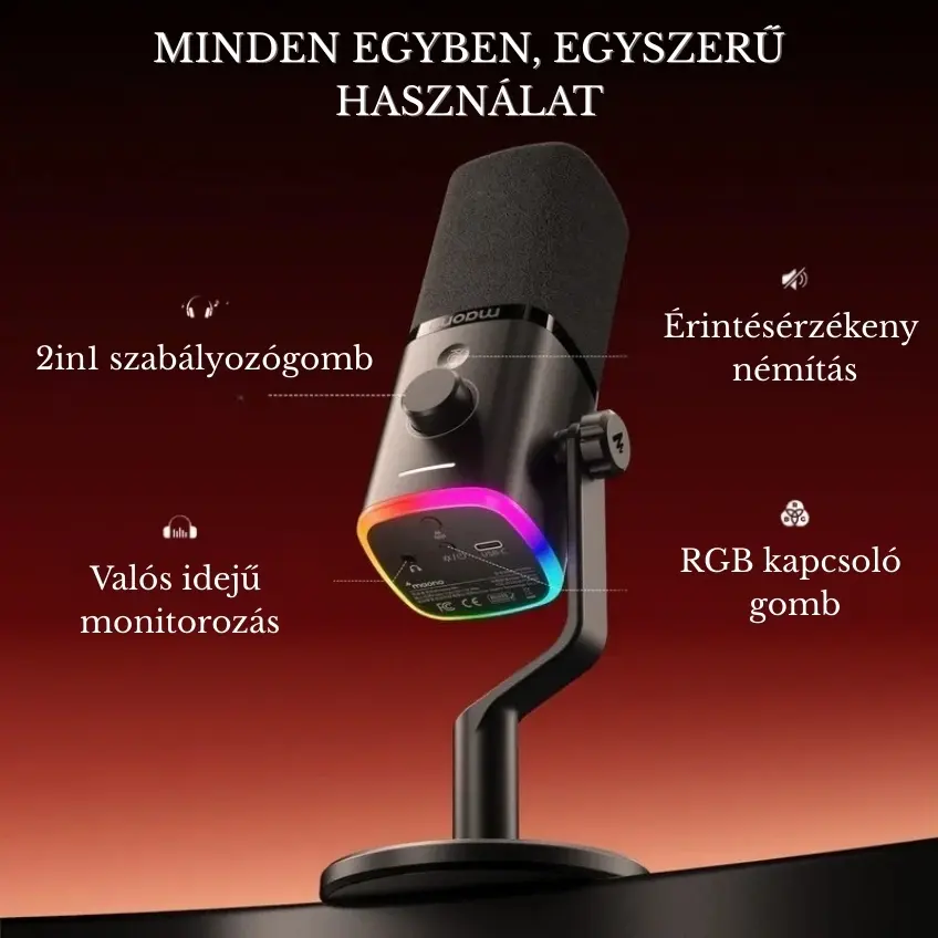 MAONO PD100W Vezeték Nélküli Streamer Mikrofon RGB - Fekete – 6. kép