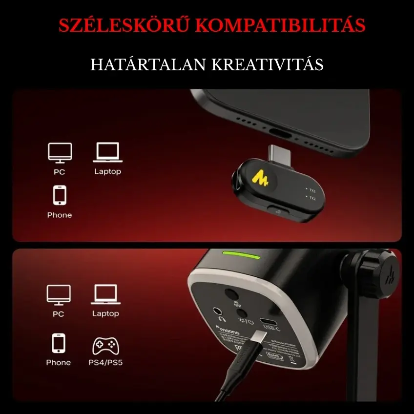 MAONO PD100W Vezeték Nélküli Streamer Mikrofon RGB - Fekete – 7. kép