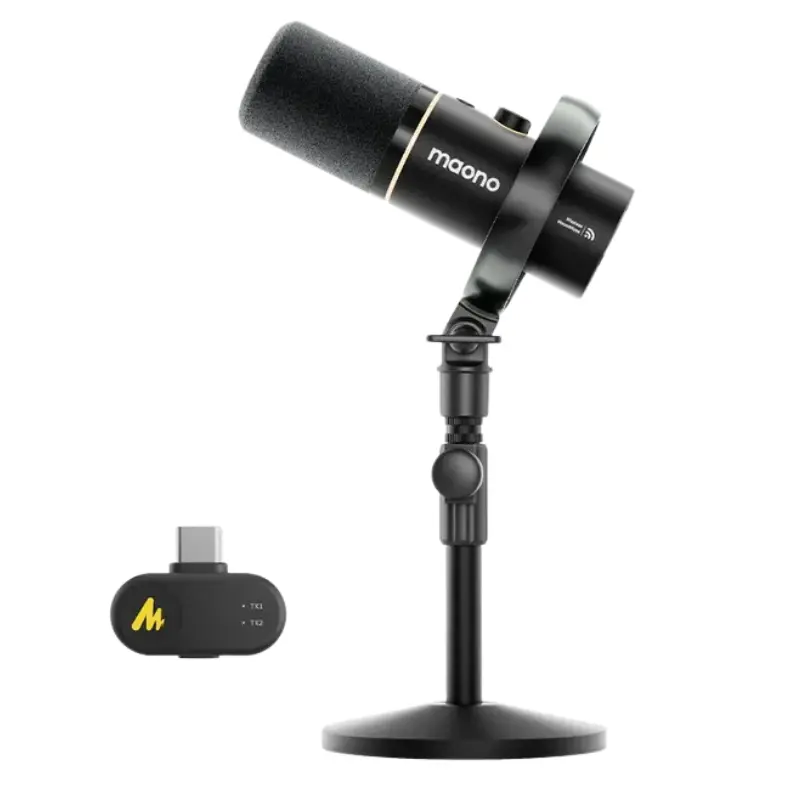 MAONO PD200W Hybrid Vezeték Nélküli Podcast Mikrofon RGB - Fekete