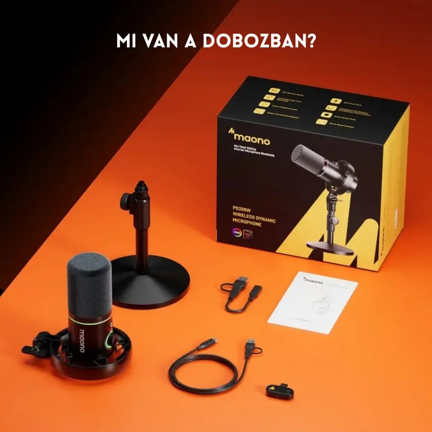 MAONO PD200W Hybrid Vezeték Nélküli Podcast Mikrofon RGB - Fekete – 8. kép