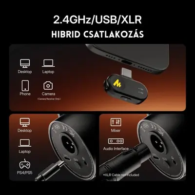 MAONO PD200WS Hybrid Vezeték Nélküli Podcast Mikrofon RGB + Tartókar Kit - Fekete – 2. kép