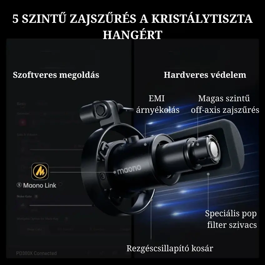 MAONO PD300X USB/XLR Dynamic Streamer/Podcast Mikrofon - Fekete – 5. kép