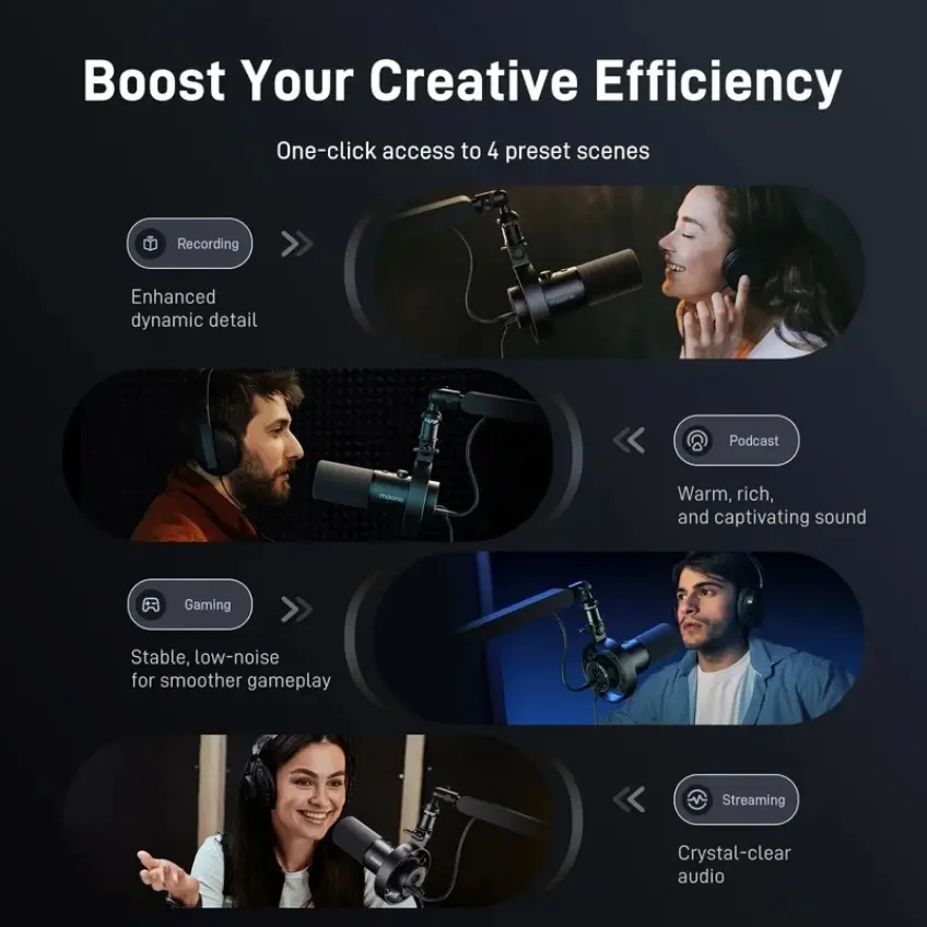 MAONO PD300X USB/XLR Dynamic Streamer/Podcast Mikrofon - Fekete – 7. kép