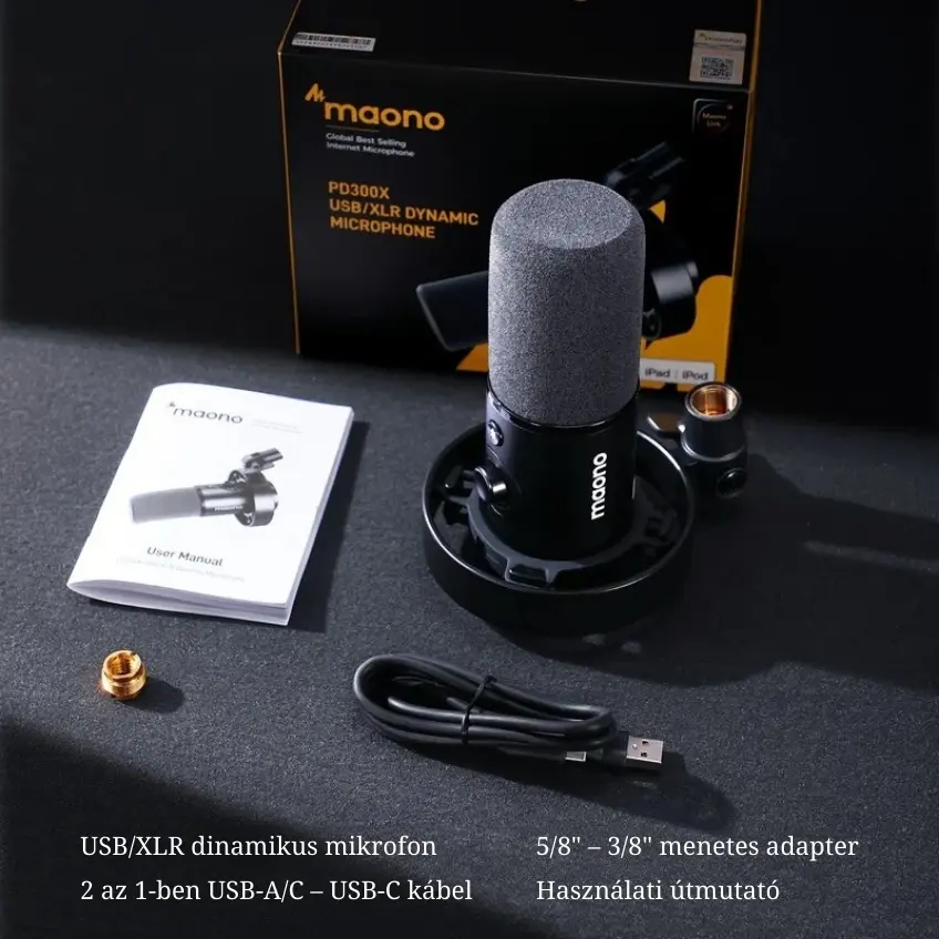 MAONO PD300X USB/XLR Dynamic Streamer/Podcast Mikrofon - Fekete – 8. kép
