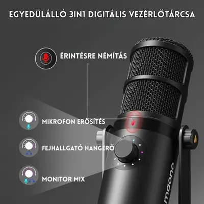 MAONO PD400X USB/XLR Dynamic Streamer/Podcast Mikrofon - Fekete – 2. kép