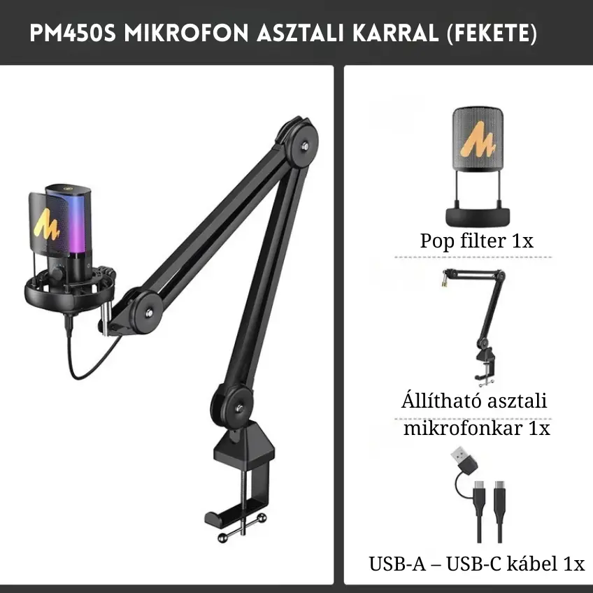 MAONO PM450S USB Streamer/Gamer Mikrofon Kit RGB - Fekete – 7. kép