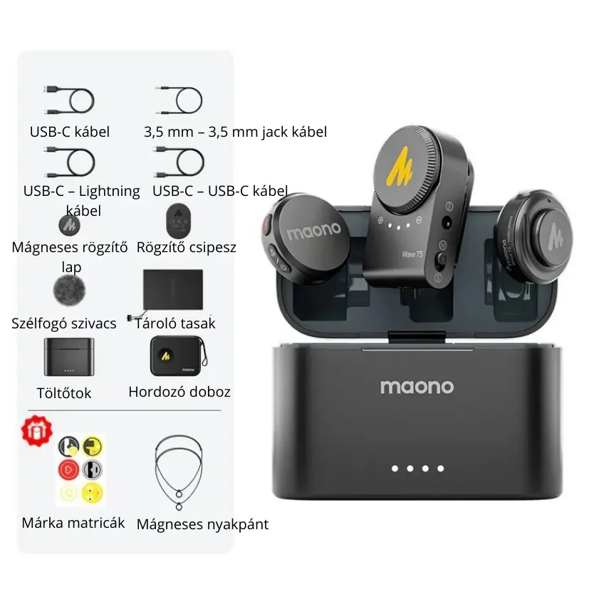 MAONO Wave T5 Csiptethető Vezeték Nélküli Zajszűrős Mikrofon Kit – 2. kép