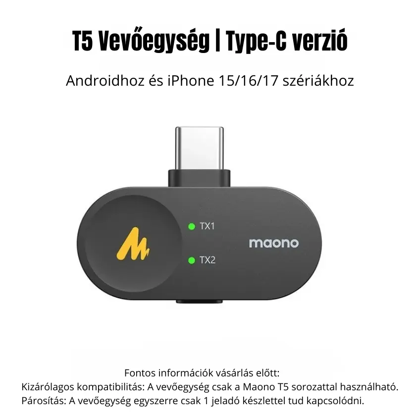 MAONO Wave T5 Csiptethető Vezeték Nélküli Zajszűrős Mikrofon Kit – 4. kép