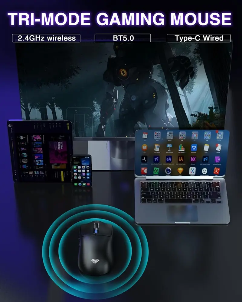 AULA SC580X Tri-Mode Vezeték Nélküli Gamer Egér - Fekete – 8. kép