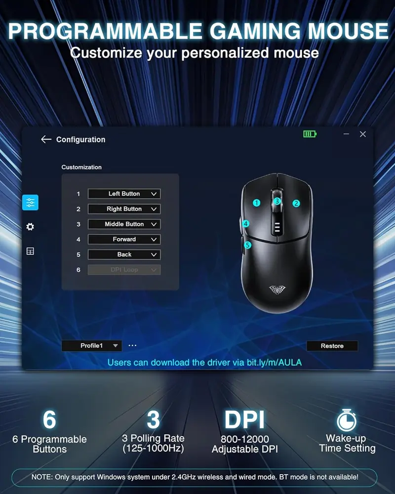 AULA SC580X Tri-Mode Vezeték Nélküli Gamer Egér - Fehér – 6. kép