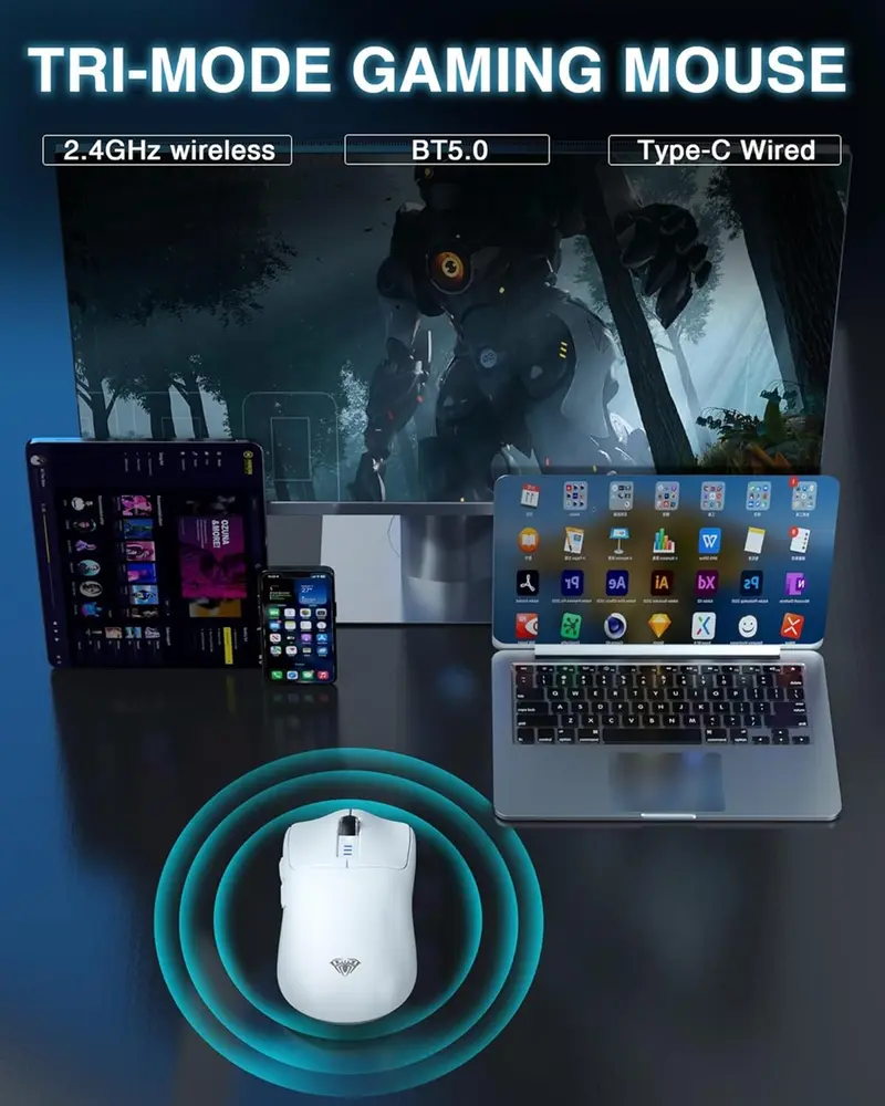 AULA SC580X Tri-Mode Vezeték Nélküli Gamer Egér - Fehér – 7. kép