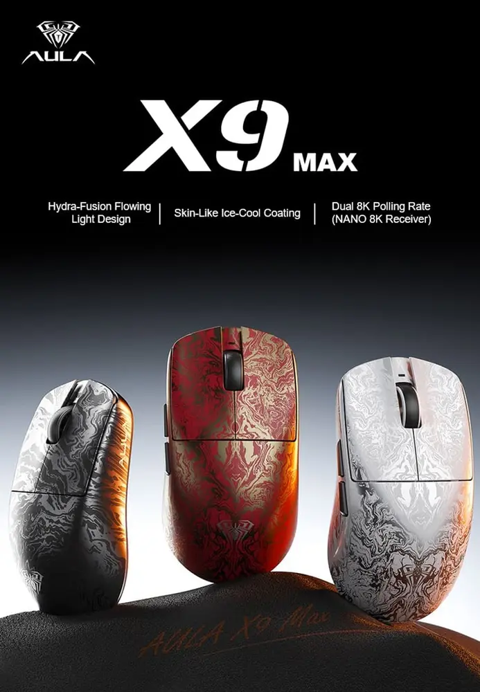 AULA X9 MAX Tri-Mode 8K Vezeték Nélküli Gamer Egér - Fehér – 2. kép