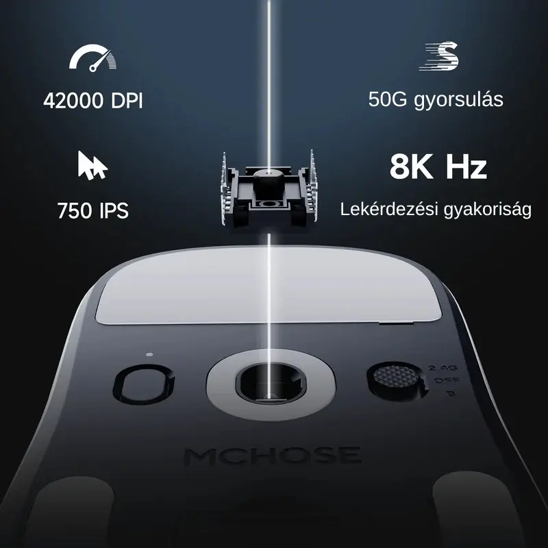 MCHOSE A7 V2 Ultra Plus Tri-Mode 8K Vezeték Nélküli Gamer Egér + Magnetic Dock - Fekete – 7. kép
