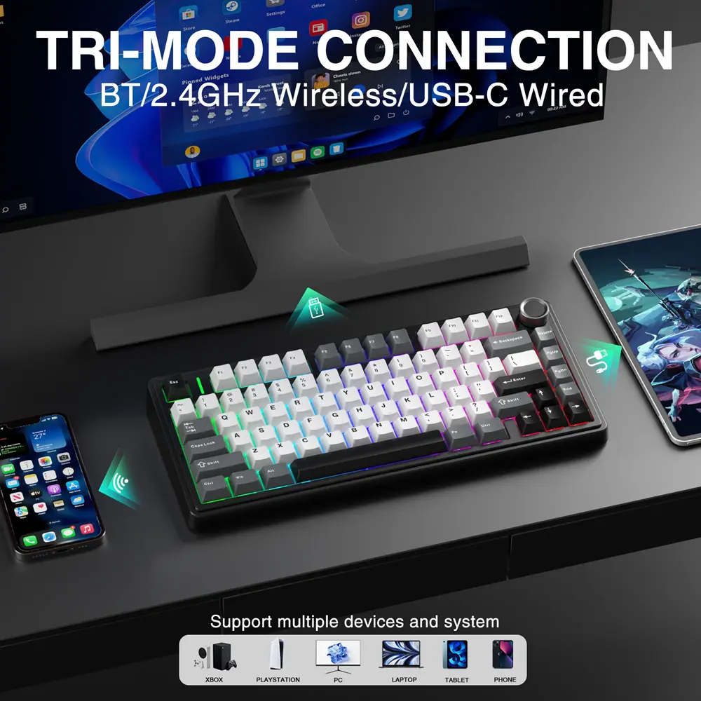 AULA F75 HE Tri-Mode Magnetic Switch Mechanikus Gamer Billentyűzet - Fekete-Szürke-Fehér – 4. kép