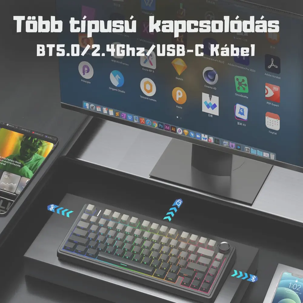 AULA F75 HE Tri-Mode Magnetic Switch Mechanikus Gamer Billentyűzet - Fekete-Szürke – 4. kép