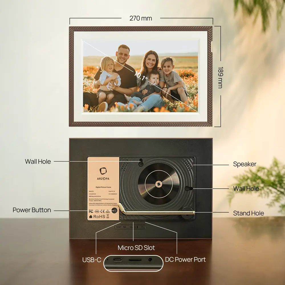 Arzopa D10 Digitális Képkeret - 10,1" - Sötétbarna – 6. kép