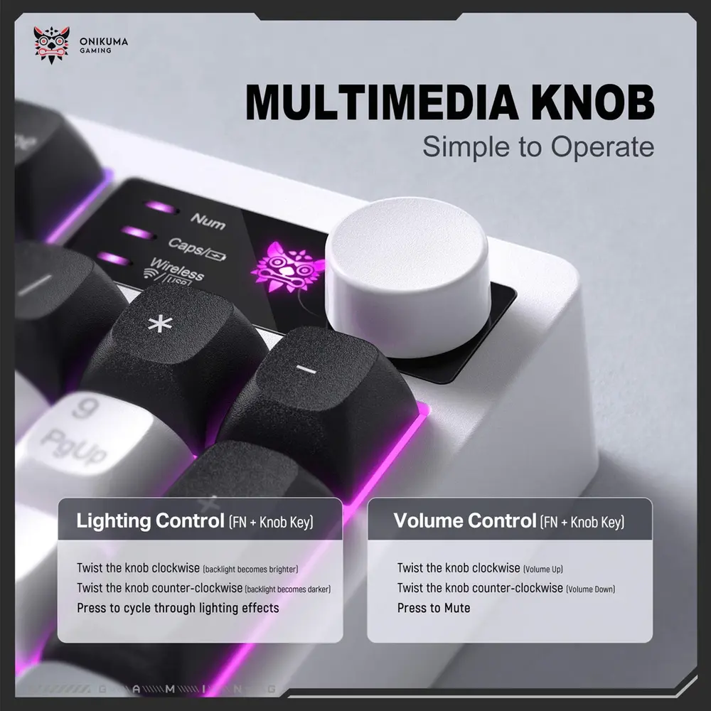 Onikuma MT902 Tri-Mode Vezeték Nélküli Gamer Billentyűzet - Fehér – 5. kép