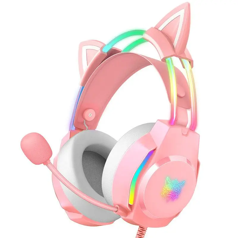 Onikuma X26 RGB cicafüles vezetékes gamer headset, pink