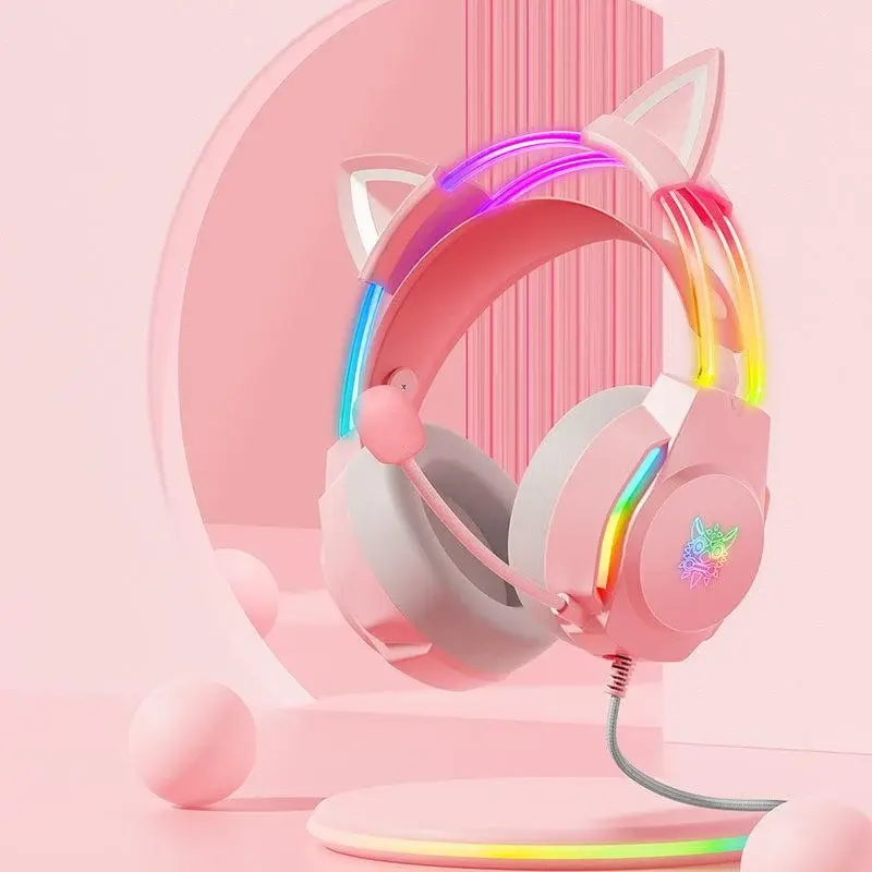 Onikuma X26 RGB cicafüles vezetékes gamer headset, pink – 2. kép