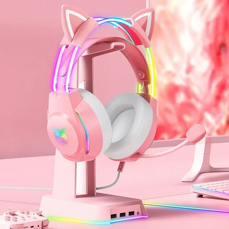 Onikuma X26 RGB cicafüles vezetékes gamer headset, pink – 3. kép