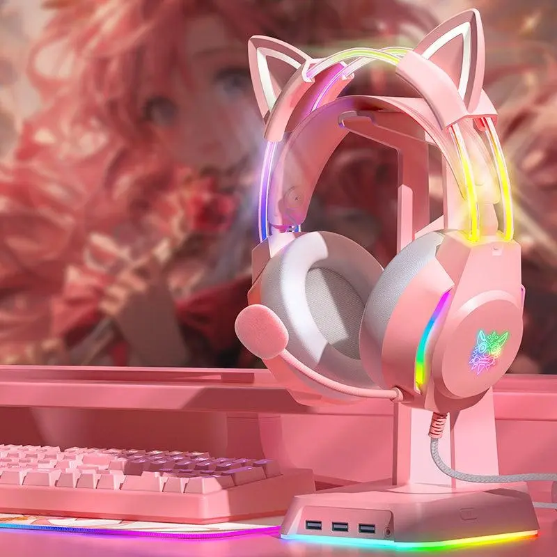 Onikuma X26 RGB cicafüles vezetékes gamer headset, pink – 5. kép
