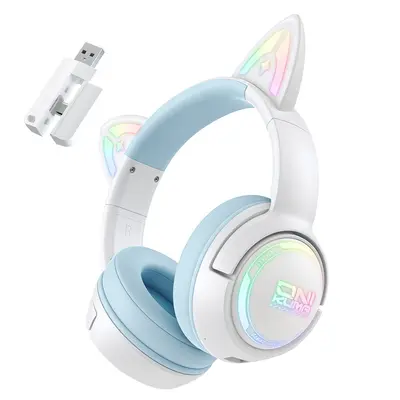 Onikuma GT838 vezeték nélküli cicafüles gamer headset, fehér-kék
