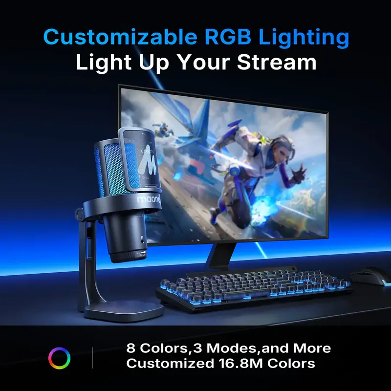 MAONO DGM20W Vezeték Nélküli Streamer/Gamer Mikrofon RGB - Fekete – 3. kép