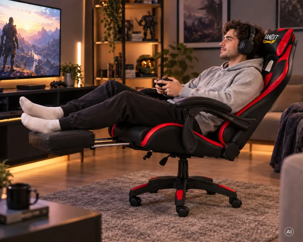BANDIT Inferno V2 lábtartós gamer szék - Fekete/Piros – 4. kép