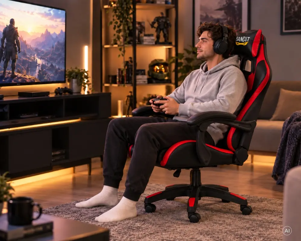 BANDIT Inferno V2 lábtartós gamer szék - Fekete/Piros – 5. kép