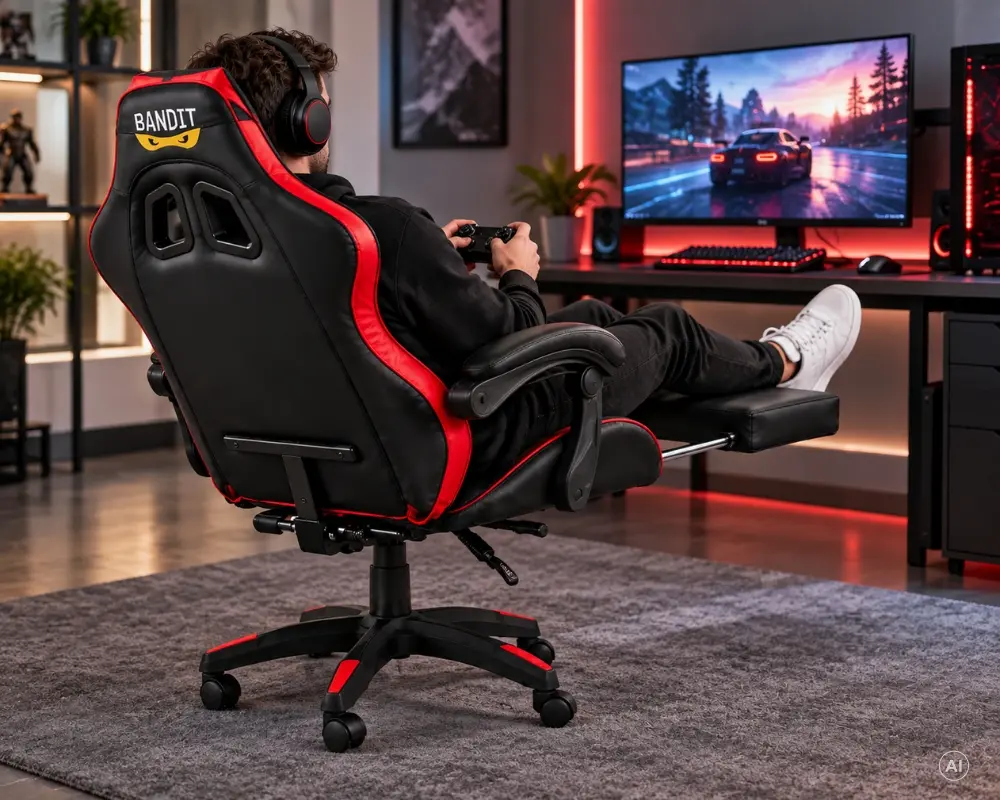 BANDIT Inferno V2 lábtartós gamer szék - Fekete/Piros – 6. kép