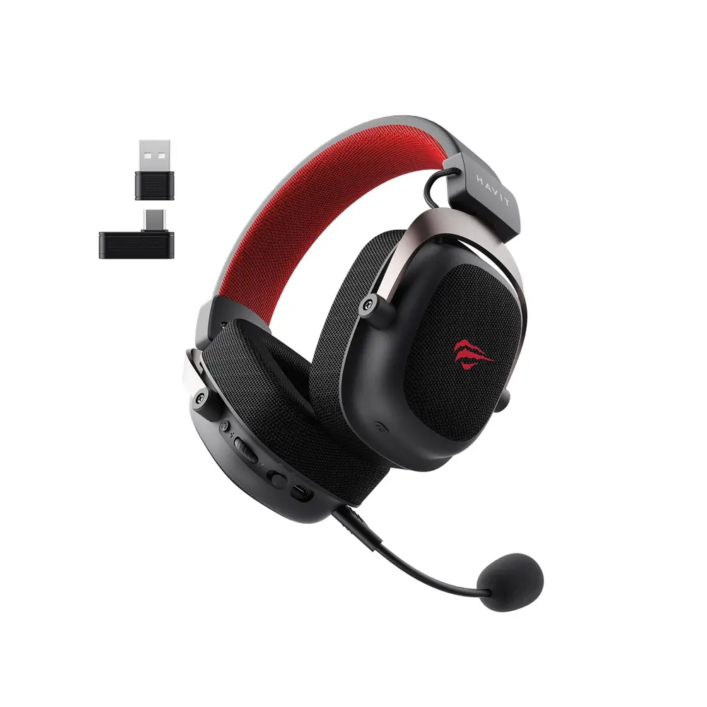 Havit H2002d Pro Five-Mode Vezeték Nélküli Gamer Headset - Fekete-Piros – 4. kép