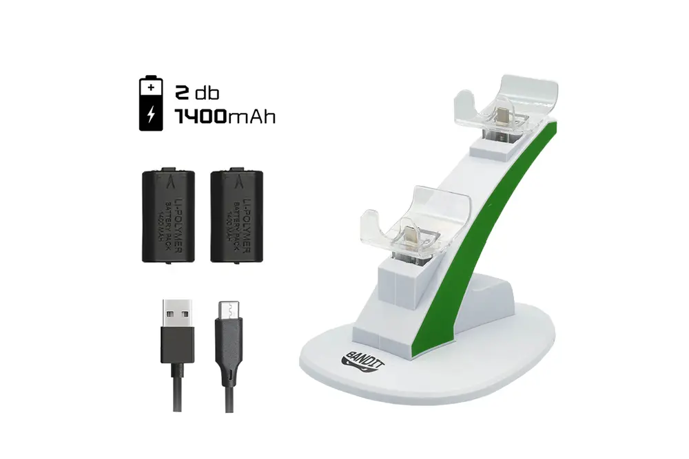 BANDIT Xbox Series X & S - Fehér töltőállomás + 2 db 1400mAh akkumulátor – 2. kép