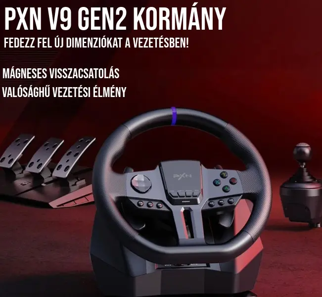 PXN V9 Gen2 270°/900° vibrációs kormány-, hárompedálos és H-váltó szett PC/PS/Xbox/Switchhez – 8. kép