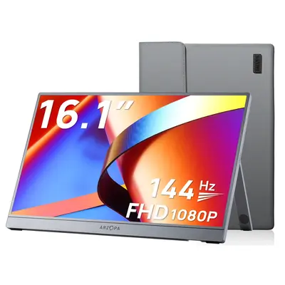 Arzopa Z1FC 16,1" Full HD IPS hordozható gamer monitor – 144 Hz, ezüstszürke + tok