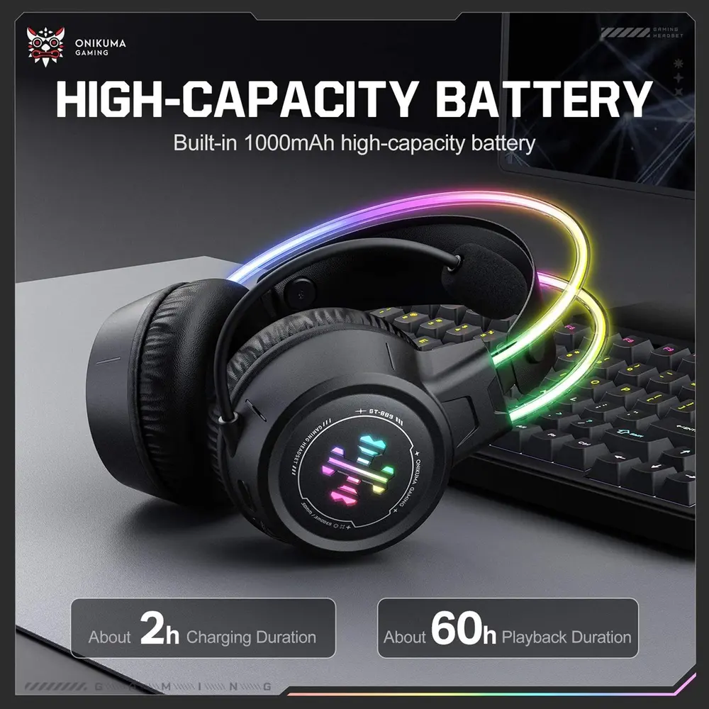 Onikuma GT889 3-Mode vezeték nélküli gamer headset, fekete – 6. kép