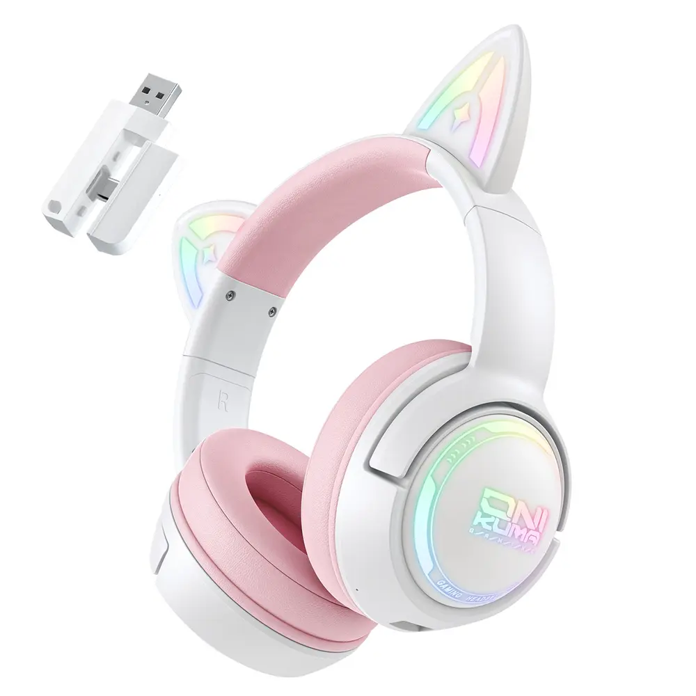 Onikuma GT838 vezeték nélküli cicafüles gamer headset, fehér-pink