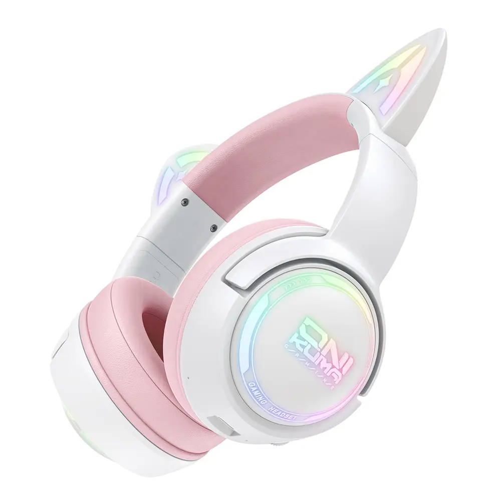 Onikuma GT838 vezeték nélküli cicafüles gamer headset, fehér-pink – 2. kép