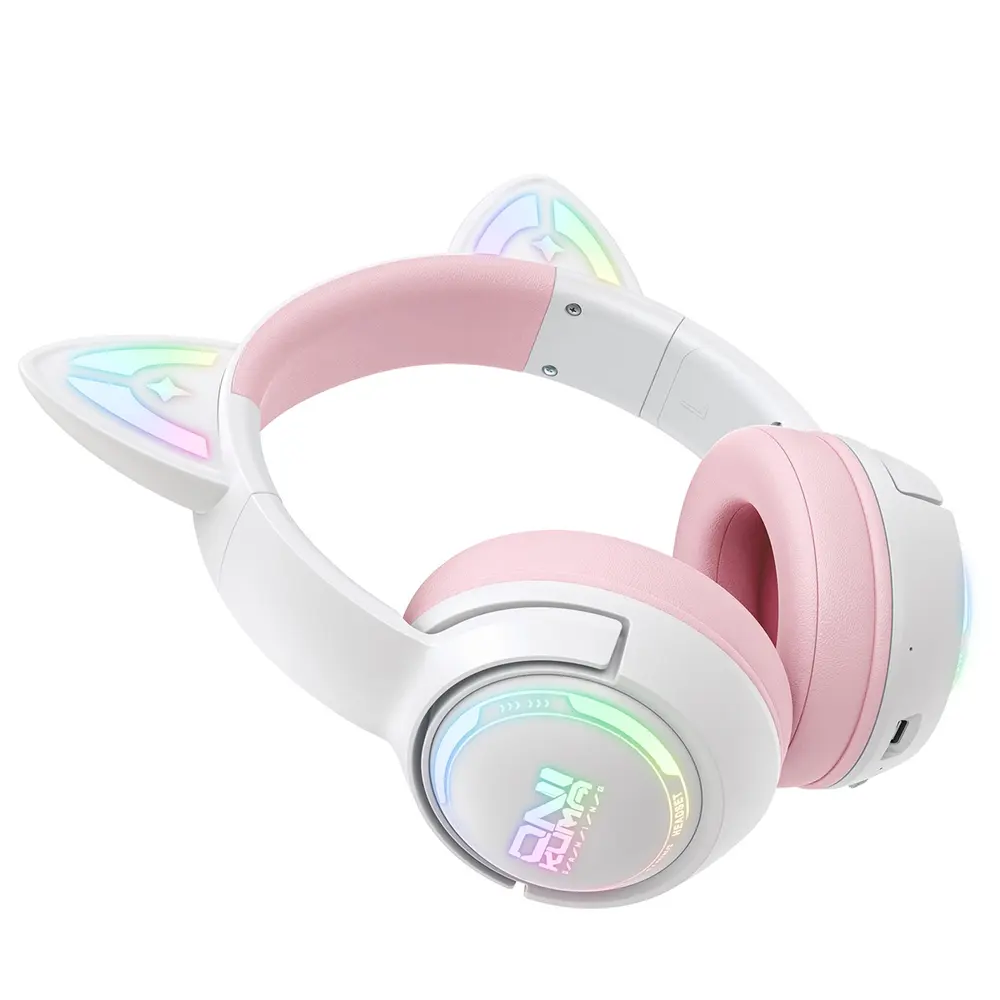 Onikuma GT838 vezeték nélküli cicafüles gamer headset, fehér-pink – 3. kép