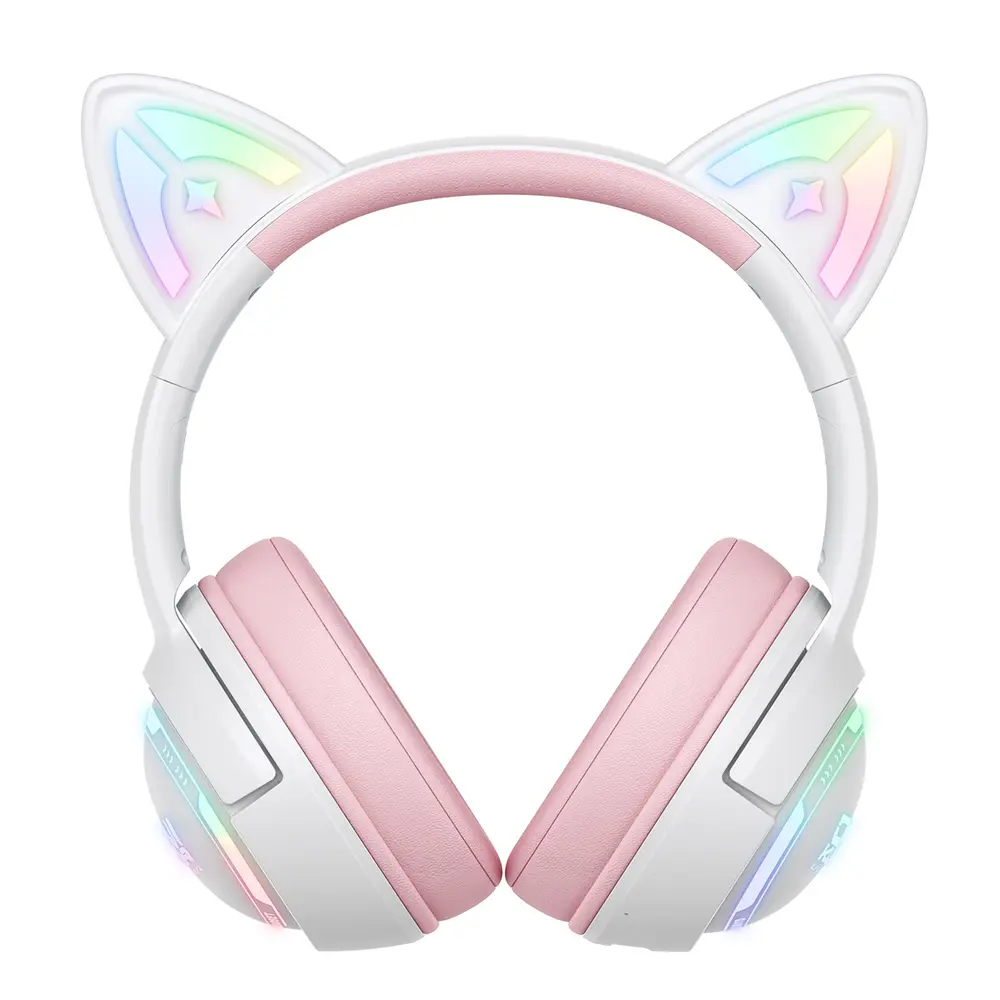 Onikuma GT838 vezeték nélküli cicafüles gamer headset, fehér-pink – 4. kép