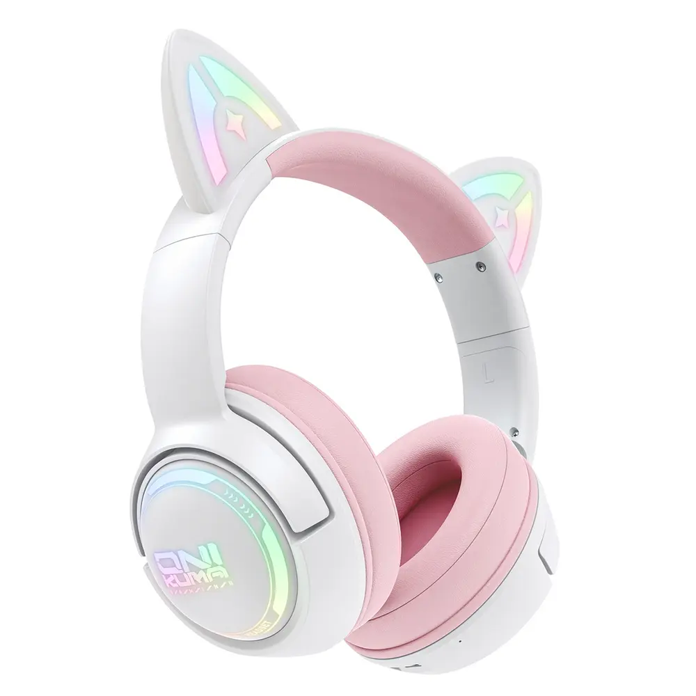 Onikuma GT838 vezeték nélküli cicafüles gamer headset, fehér-pink – 5. kép