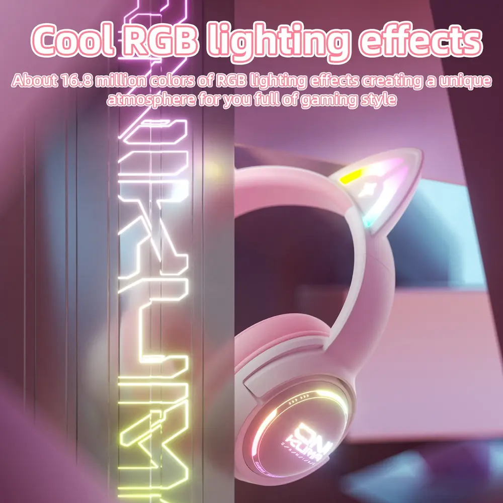 Onikuma GT838 vezeték nélküli cicafüles gamer headset, fehér-pink – 8. kép