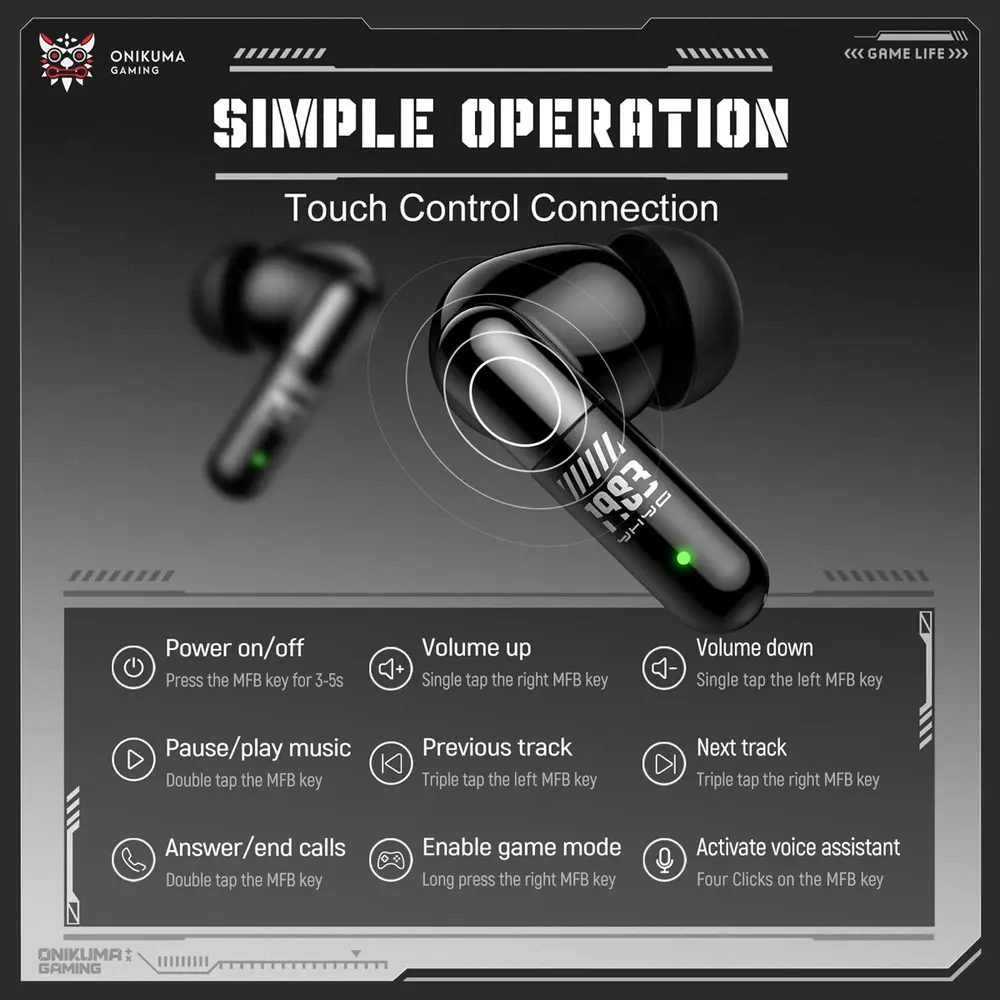 Onikuma TX602 Tri-Mode Vezeték Nélküli Gamer Fülhallgató TWS – 6. kép