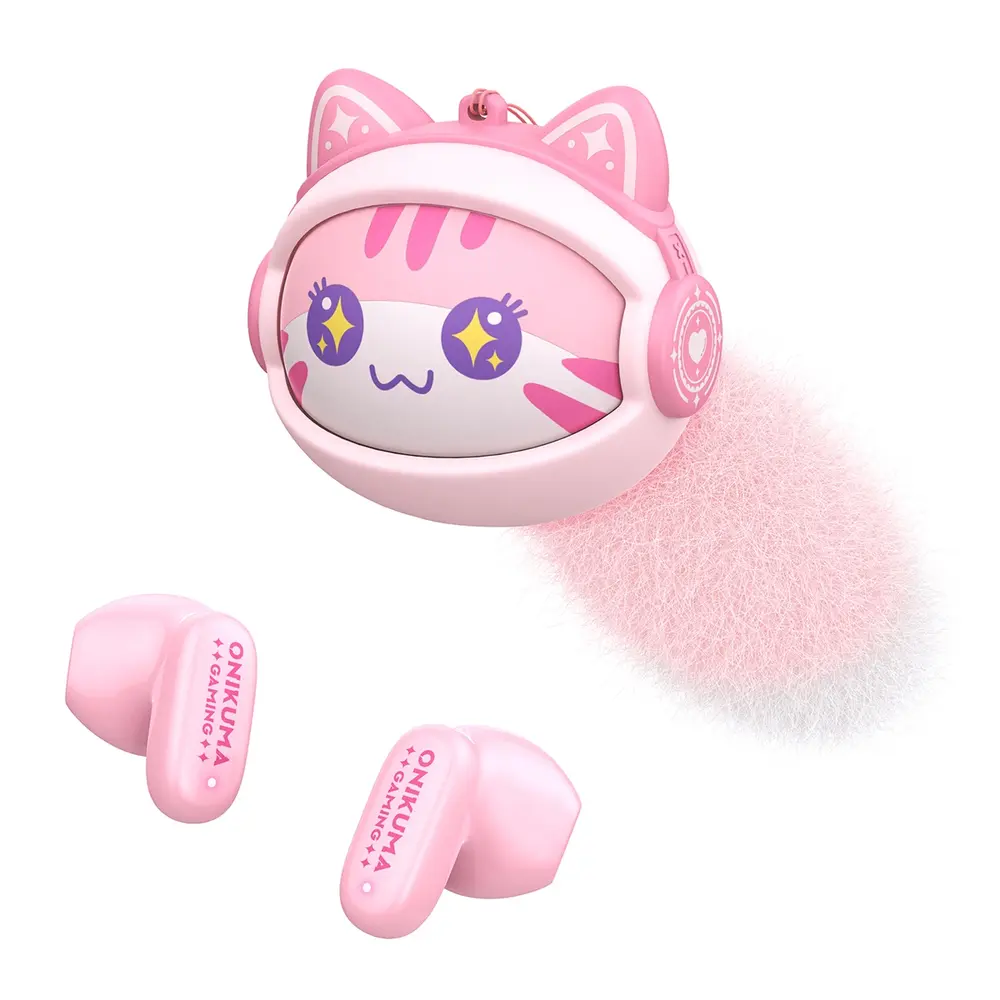 Onikuma TX603 Bluetooth 5.3 TWS gamer fülhallgató cserélhető cicás tokkal, pink – 3. kép