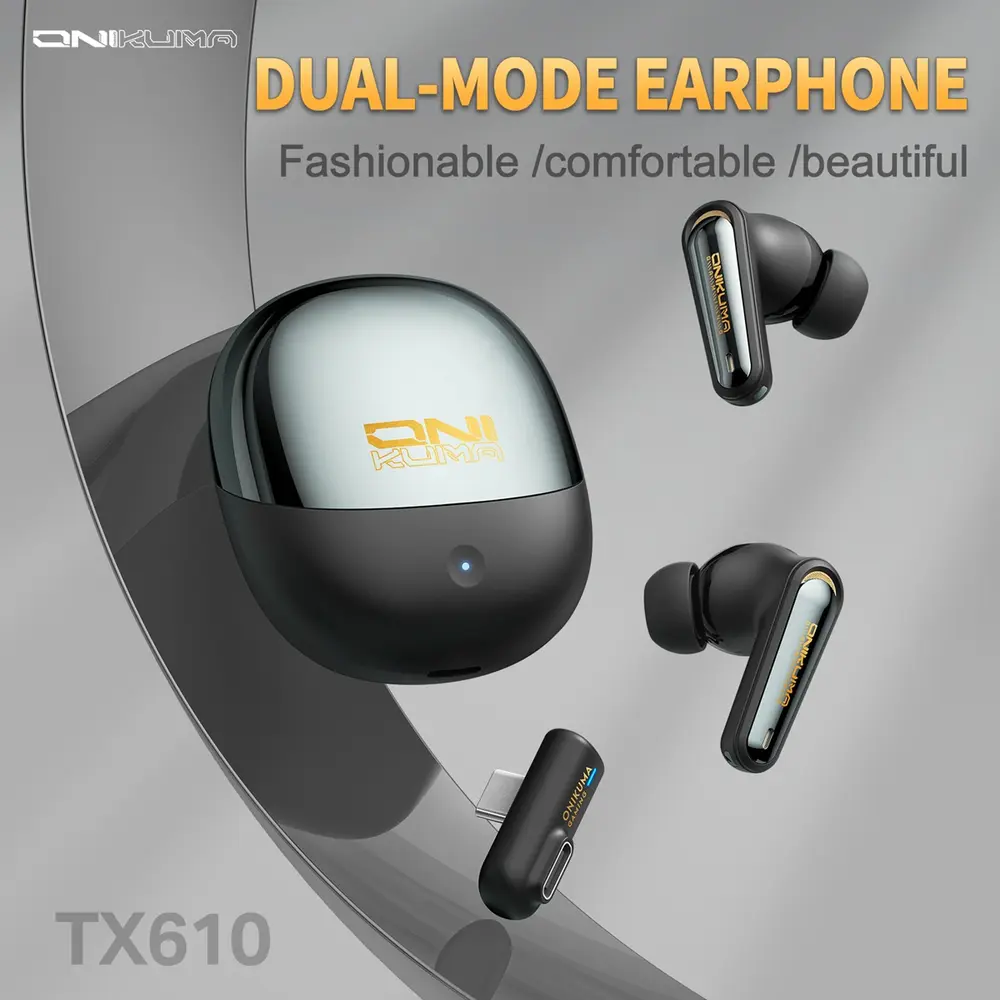 Onikuma TX610 Bluetooth 5.4 és 2,4 GHz ANC+ENC TWS gamer fülhallgató, fekete – 6. kép