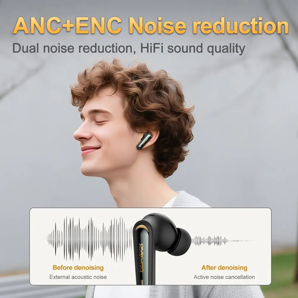 Onikuma TX610 Bluetooth 5.4 és 2,4 GHz ANC+ENC TWS gamer fülhallgató, fekete – 8. kép