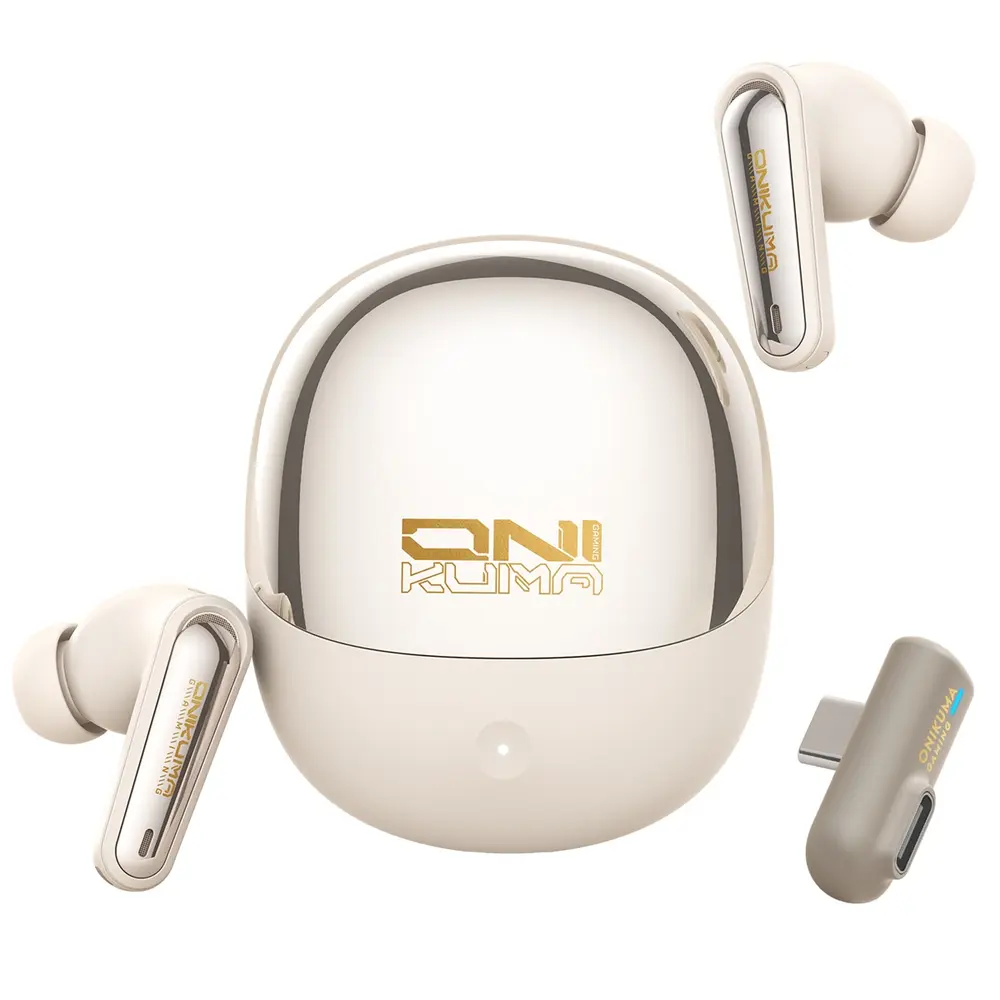 Onikuma TX610 Bluetooth 5.4 és 2,4 GHz ANC+ENC TWS gamer fülhallgató, bézs
