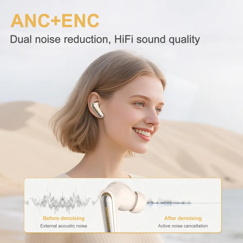 Onikuma TX610 Bluetooth 5.4 és 2,4 GHz ANC+ENC TWS gamer fülhallgató, bézs – 6. kép